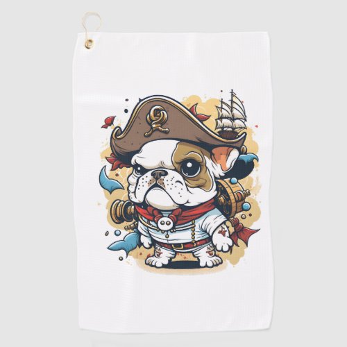 Bulldog Dog Pirate Captain Golf Towel