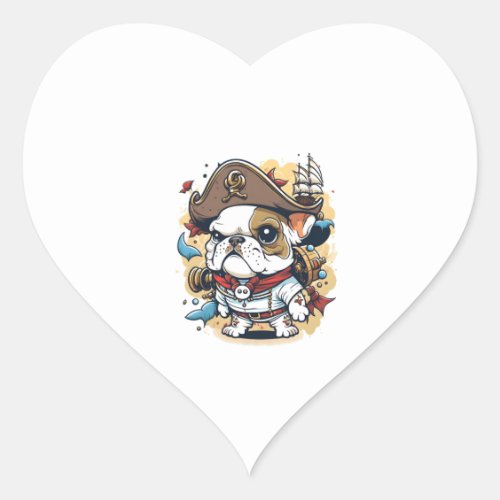 Bulldog Dog Pirate Captain Heart Sticker