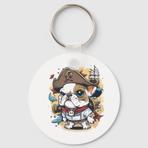 Bulldog Dog Pirate Captain Keychain