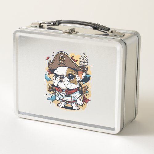 Bulldog Dog Pirate Captain Metal Lunch Box