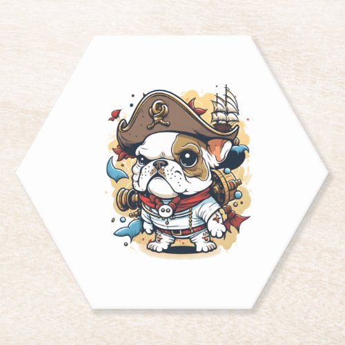 Bulldog Dog Pirate Captain Paper Coaster