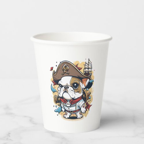 Bulldog Dog Pirate Captain Paper Cups