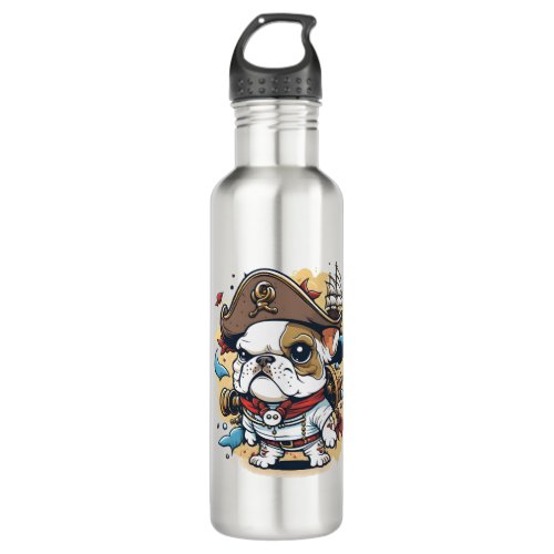 Bulldog Dog Pirate Captain Stainless Steel Water Bottle