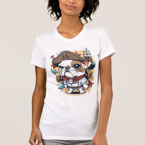 Bulldog Dog Pirate Captain T_Shirt