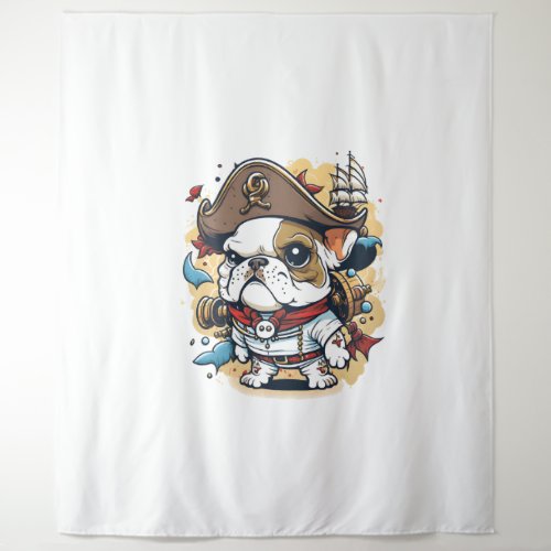 Bulldog Dog Pirate Captain Tapestry
