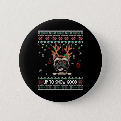 Bulldog Dog Reindeer Ugly Christmas Xmas  Button