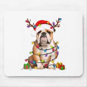 Bulldog Dog Tree Christmas Lights Xmas Pajama Mouse Pad