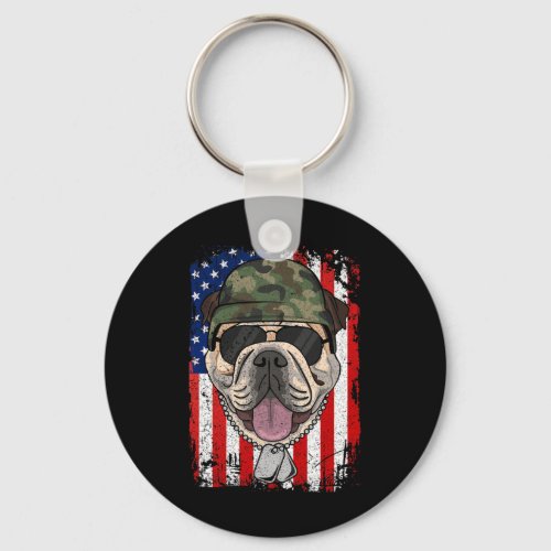 Bulldog _ Dog Veteran 4th Of July  Keychain