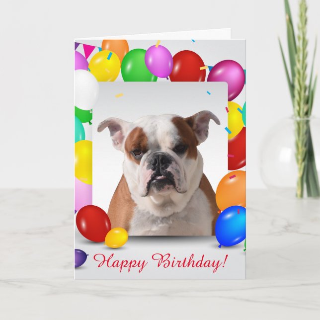 Bulldog Dog with colorful Balloons Birthday Theme Card (Front)