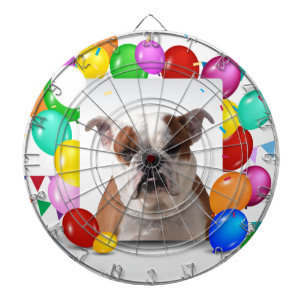 Bulldog Dog with colorful Balloons Birthday Theme Dart Board