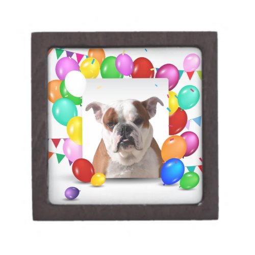 Bulldog Dog with colorful Balloons Birthday Theme Jewelry Box