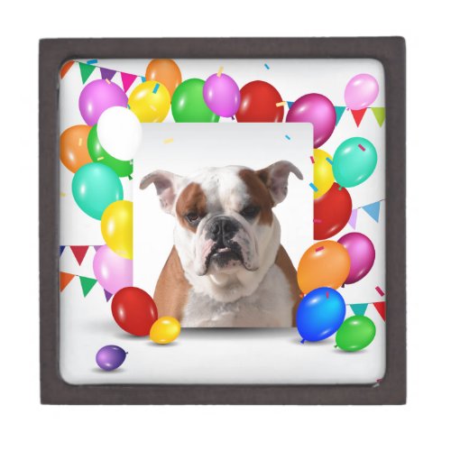 Bulldog Dog with colorful Balloons Birthday Theme Jewelry Box