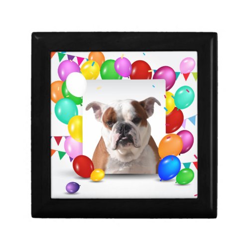 Bulldog Dog with colorful Balloons Birthday Theme Keepsake Box