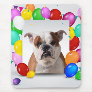 Bulldog Dog with colorful Balloons Birthday Theme Mouse Pad