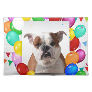 Bulldog Dog with colorful Balloons Birthday Theme Placemat