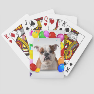 Bulldog Dog with colorful Balloons Birthday Theme Poker Cards