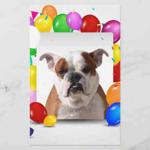Bulldog Dog with colorful Balloons Birthday Theme Stationery