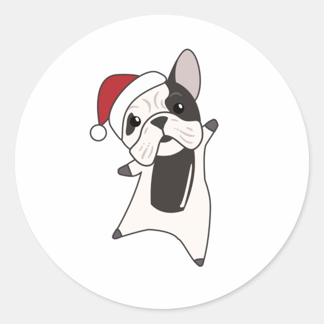 Bulldog Dogs Merry Christmas Winter Animals Classic Round Sticker (Front)