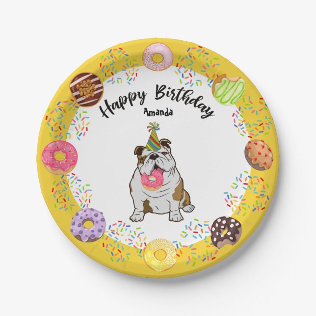 Bulldog Donuts Birthday Party Paper Plate (Front)