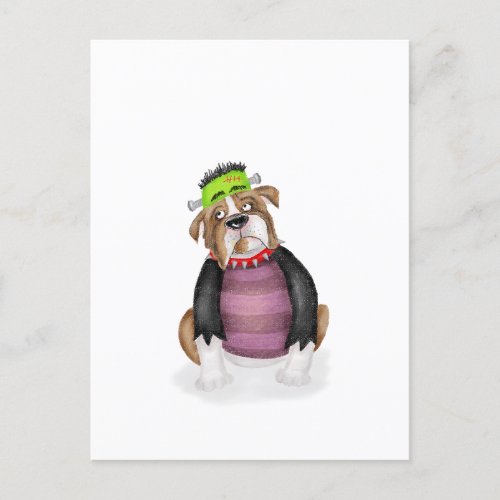 Bulldog dressed as Frankensteins Monster postcard
