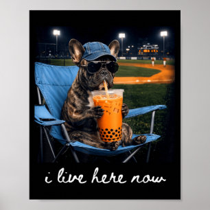 Bulldog drink iced coffee baseball field live here poster