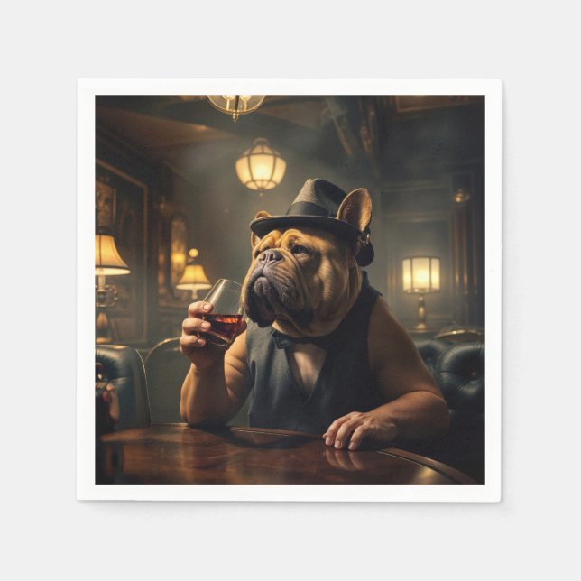 Bulldog Drinking Whiskey In a 1920s Speakeasy Napkins (Front)