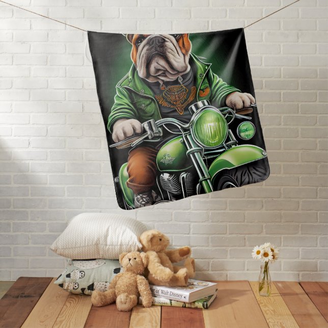 Bulldog Driving Bike St. Patrick's Day Baby Blanket (In Situ)