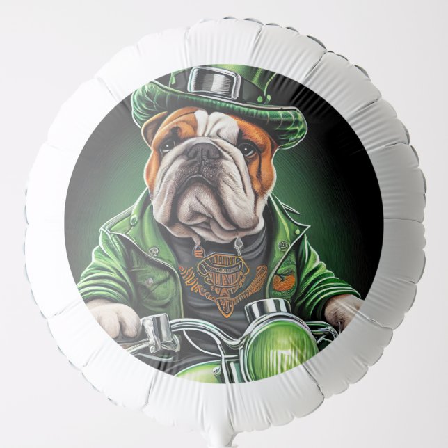 Bulldog Driving Bike St. Patrick's Day Balloon (Front)