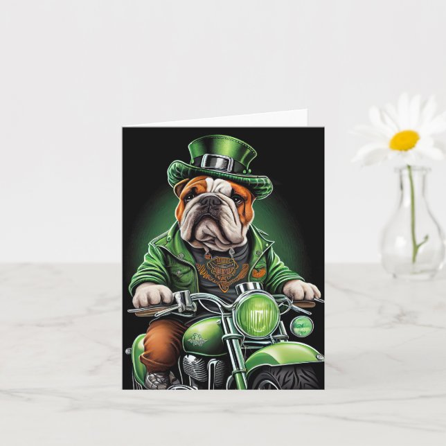 Bulldog Driving Bike St. Patrick's Day Card (Small Plant)