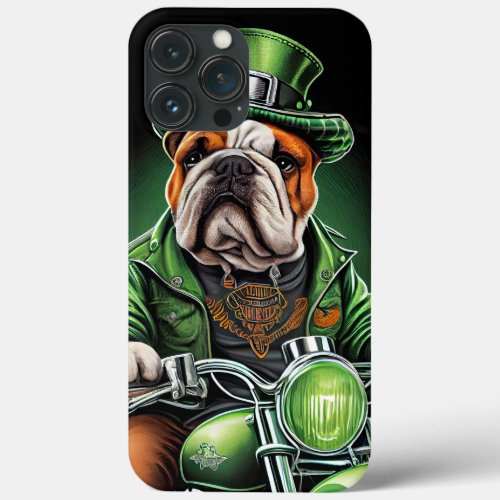 Bulldog Driving Bike St Patricks Day iPhone 13 Pro Max Case