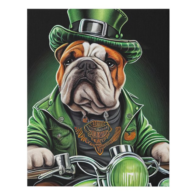 Bulldog Driving Bike St. Patrick's Day Faux Canvas Print (Front)