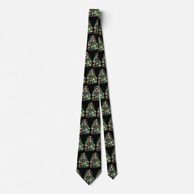 Bulldog Driving Bike St. Patrick's Day Neck Tie (Front)