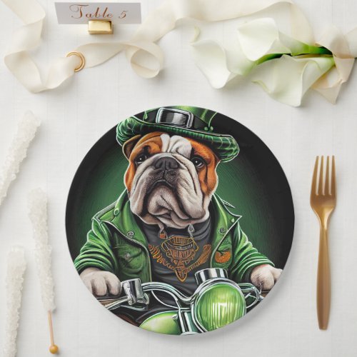 Bulldog Driving Bike St Patricks Day Paper Plates