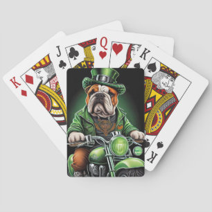 Bulldog Driving Bike St. Patrick's Day Poker Cards