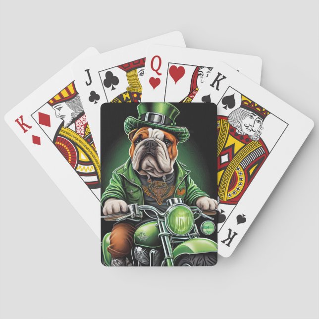 Bulldog Driving Bike St. Patrick's Day Poker Cards (Back)