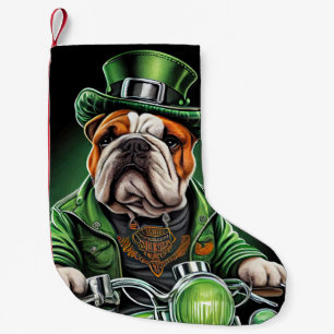 Bulldog Driving Bike St. Patrick's Day Small Christmas Stocking