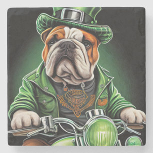 Bulldog Driving Bike St. Patrick's Day Stone Coaster