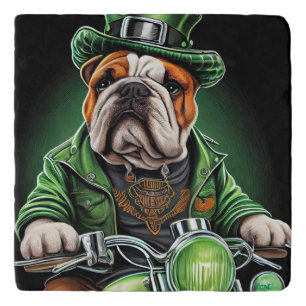 Bulldog Driving Bike St. Patrick's Day Trivet