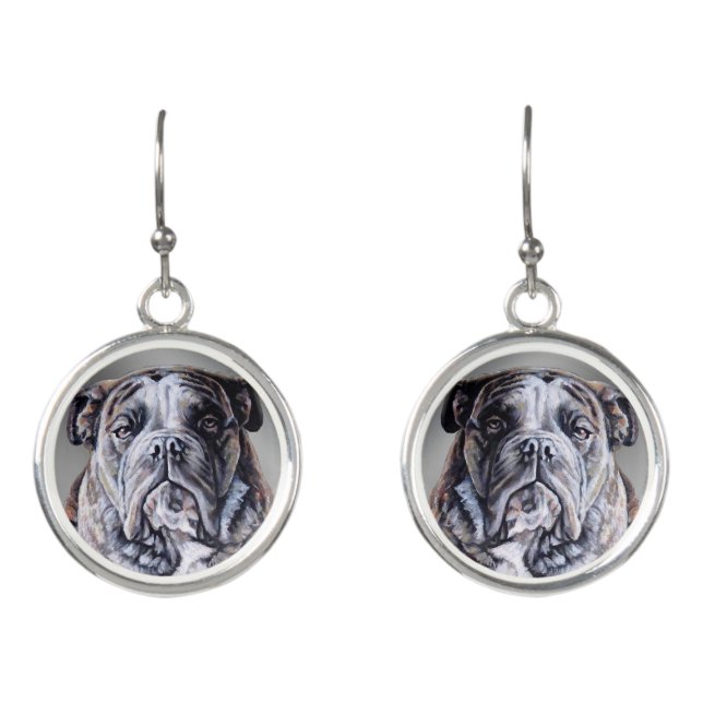 Bulldog Earrings English Bulldog Art Jewelry  (Front)