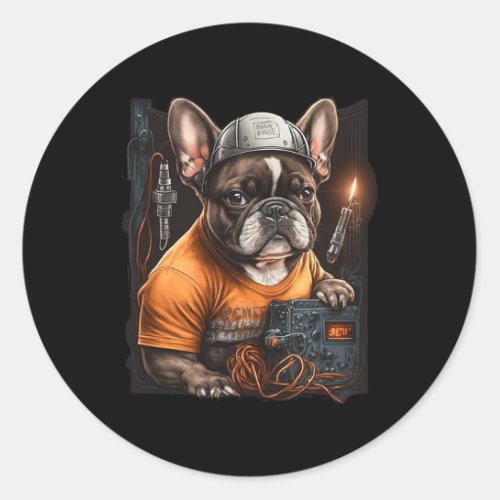 Bulldog Electrician Worker Electrical Job Dog Fun  Classic Round Sticker