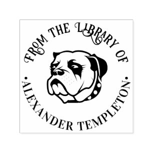 Bulldog Face #2 Library Round Book Name Self-inking Stamp