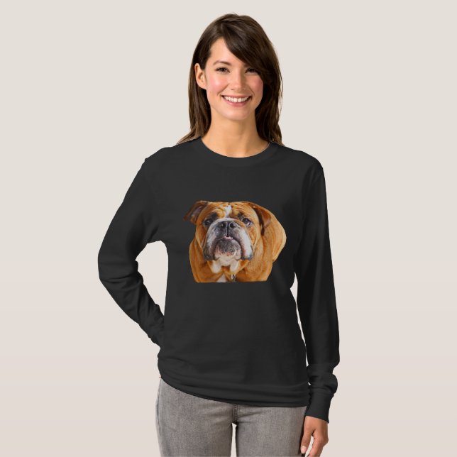 Bulldog Face - English Bulldog, Brown T-Shirt (Front Full)