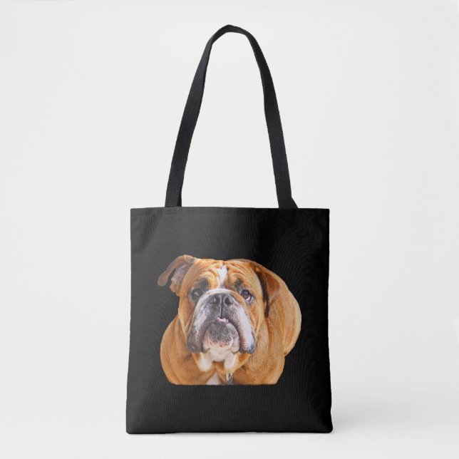 Bulldog Face - English Bulldog, Brown Tote Bag (Front)