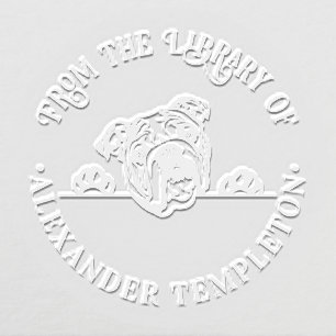 Bulldog Face “From the Library of” Round Book Name Embosser
