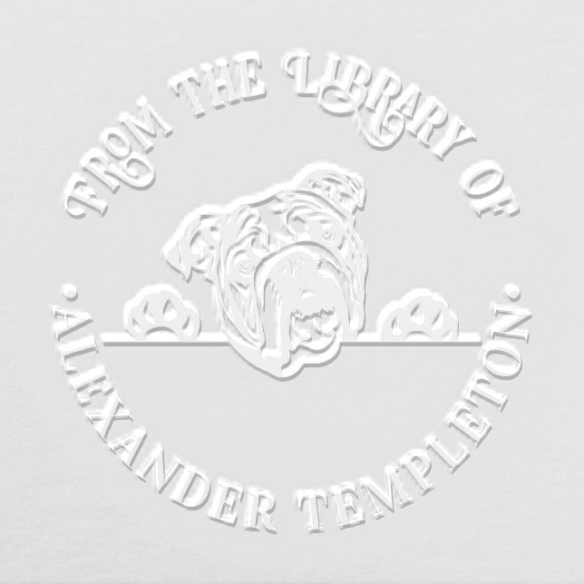 Bulldog Face “From the Library of” Round Book Name Embosser (Design)