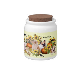 Bulldog Fall Harvest Design Porcelain Candy Jar