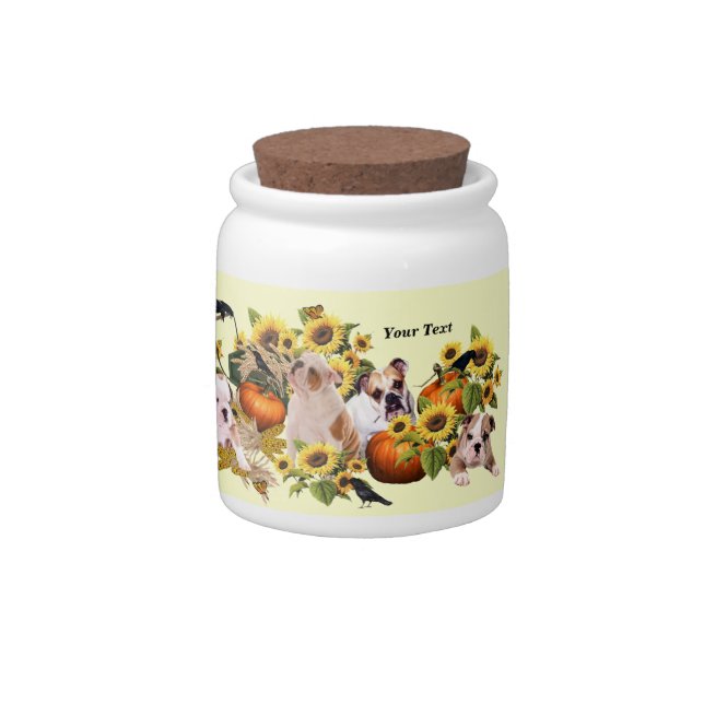 Bulldog Fall Harvest Design Porcelain Candy Jar (Right)