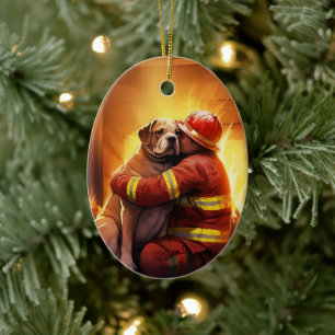 Bulldog Fireman Lover Pet Ornament Memorial Gift