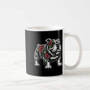 Bulldog Floral Red Rose Mens Womens Coffee Mug