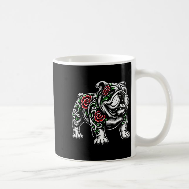 Bulldog Floral Red Rose Mens Womens  Coffee Mug (Right)